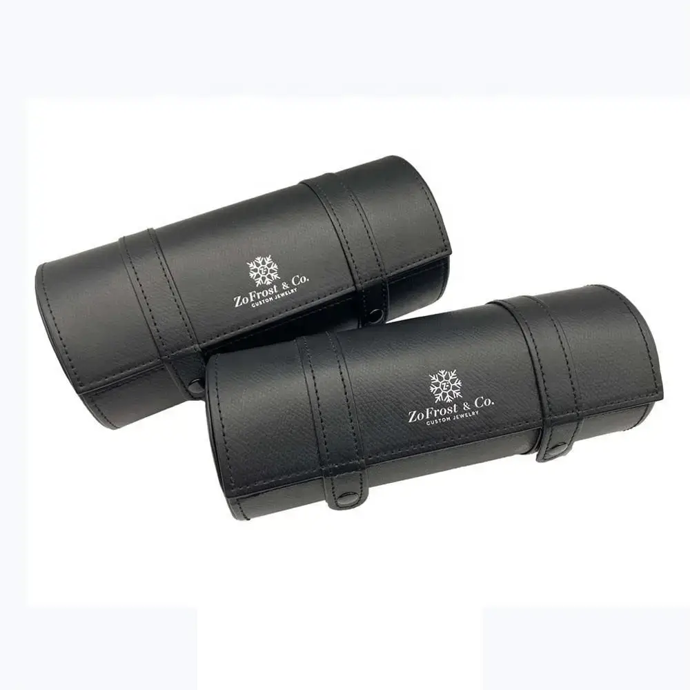 Customized leather multi-watch travel rolls with adjustable compartments and embossed logo branding