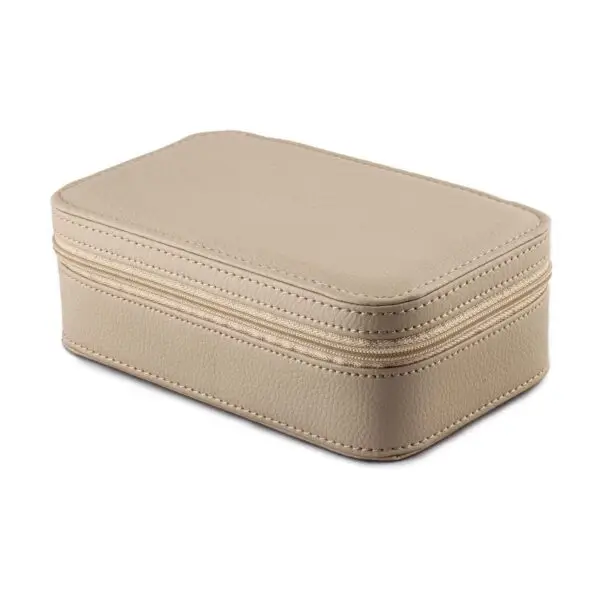 Premium custom leather watch travel case with jewelry storage compartments and branded interior