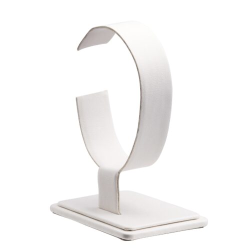 Leatherette vertical bangle and watch display stand with custom branding and padded interior