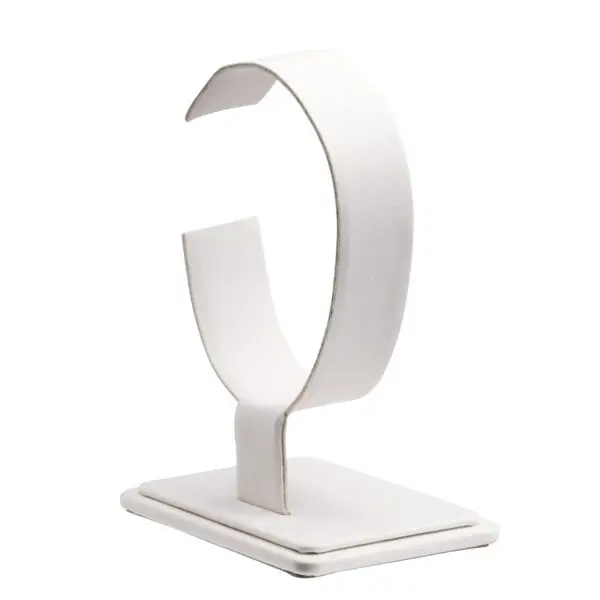 Leatherette vertical bangle and watch display stand with custom branding and padded interior