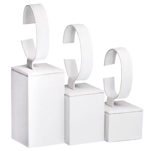 Premium leatherette bangle and watch display stand set in custom colors with personalized branding