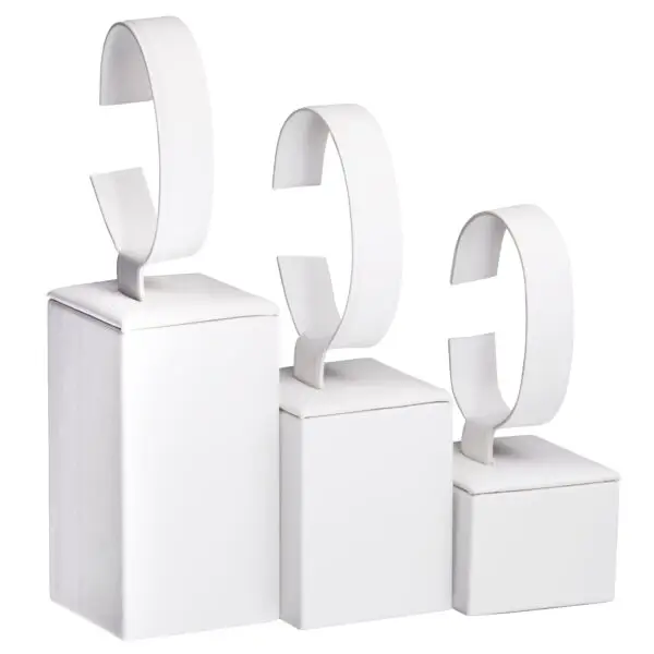 Premium leatherette bangle and watch display stand set in custom colors with personalized branding