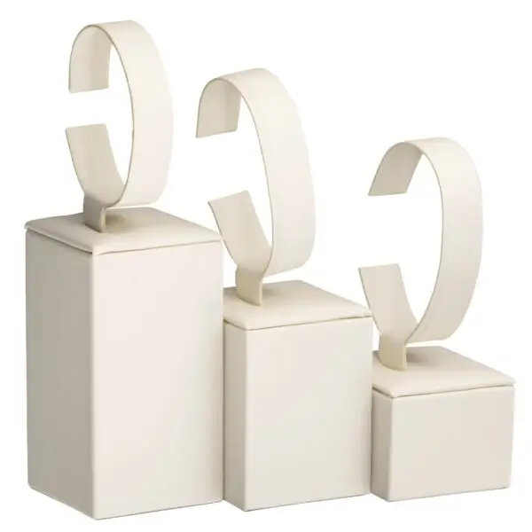 Premium leatherette bangle and watch display stand set in custom colors with personalized branding