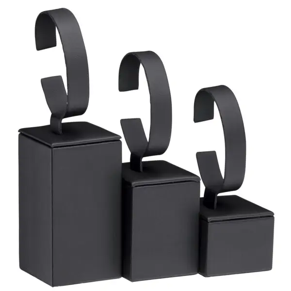 Premium leatherette bangle and watch display stand set in custom colors with personalized branding
