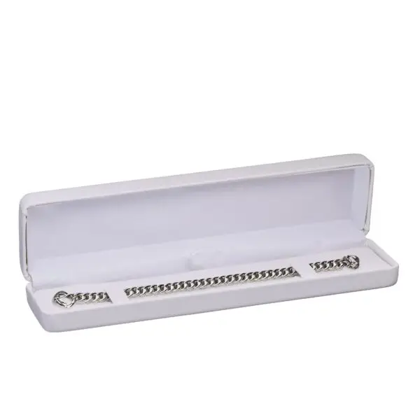 Premium leatherette rounded bracelet box with soft-touch finish, custom logo option, and foam interior – ideal for jewelry packaging