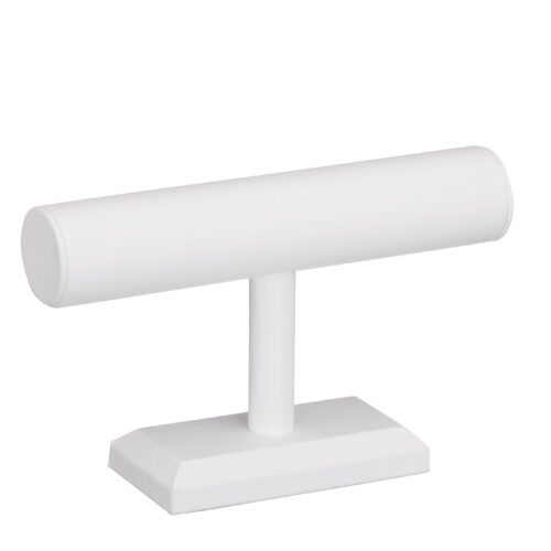 Leatherette bracelet bar display with custom logo branding and velvet-lined inserts for jewelry retail showcasing.