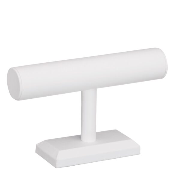 Leatherette bracelet bar display with custom logo branding and velvet-lined inserts for jewelry retail showcasing.