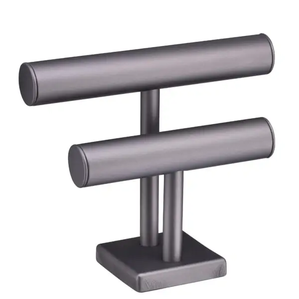 Custom leatherette double bracelet display bar with microfiber padding, professional retail jewelry stand with logo branding