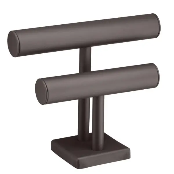 Custom leatherette double bracelet display bar with microfiber padding, professional retail jewelry stand with logo branding