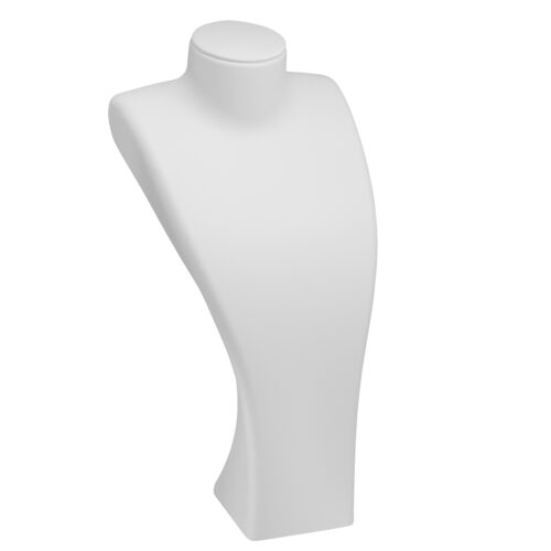 Custom leatherette tall-neck necklace display stand with professional branding, luxury presentation for jewelry retail and trade shows.