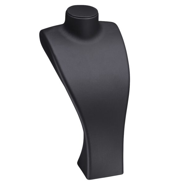 Custom leatherette tall-neck necklace display stand with professional branding, luxury presentation for jewelry retail and trade shows.