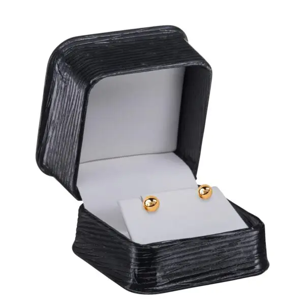 Textured Leatherette Earring Box – Custom Jewelry Packaging with Logo Custom textured leatherette earring box with branded logo and insert for jewelry packaging