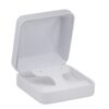 Leatherette rounded earring box with T-style closure and custom interior foam insert for jewelry retail packaging