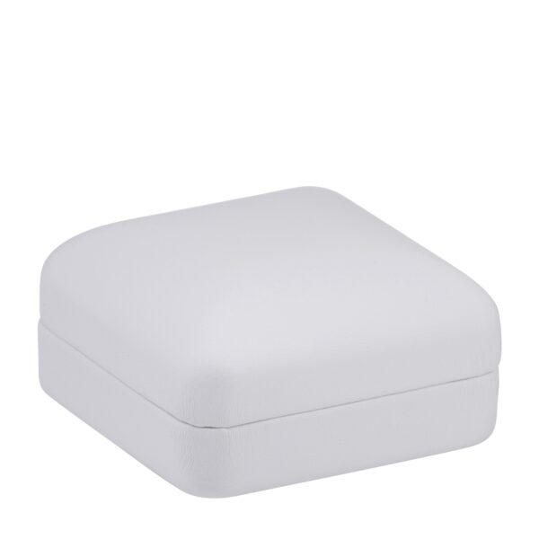 Leatherette rounded earring box with T-style closure and custom interior foam insert for jewelry retail packaging