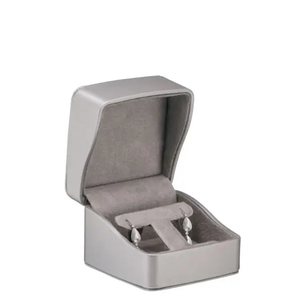 Leatherette T-style earring display box in Lustre finish with custom logo branding for wholesale jewelry packaging