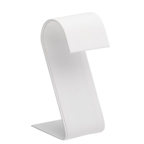 Custom leatherette arc foldover earring display stand with branded options for jewelry retail packaging