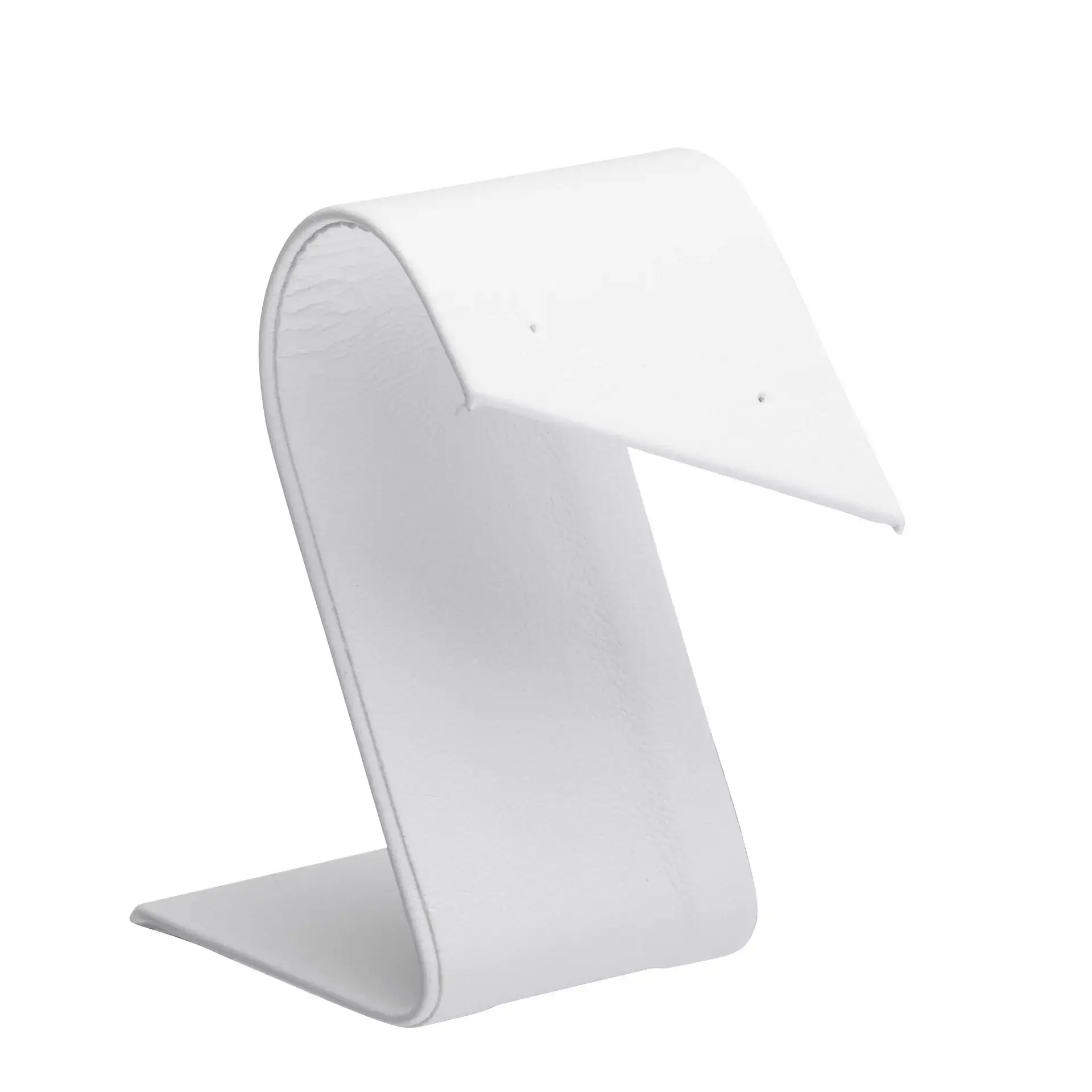 Leatherette foldover earring display stand in black with geometric design, custom logo embossing, and velvet interior