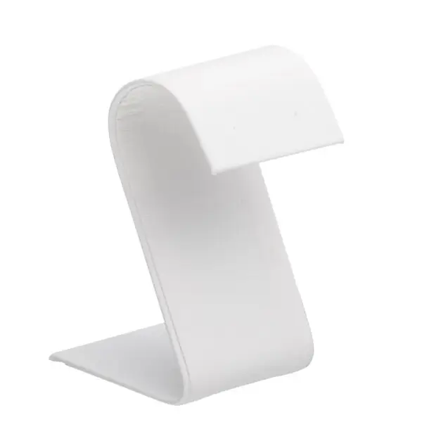 Premium leatherette arc foldover earring display stand with velvet insert, custom logo branding, front and open views