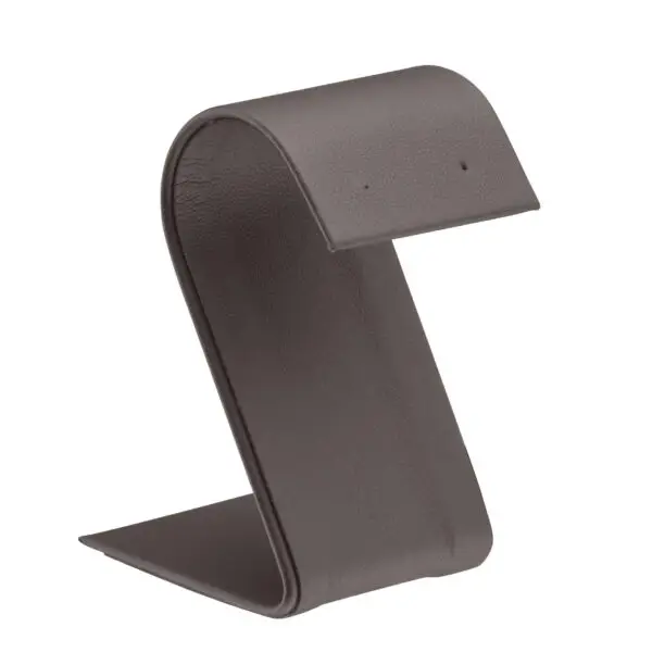 Premium leatherette arc foldover earring display stand with velvet insert, custom logo branding, front and open views