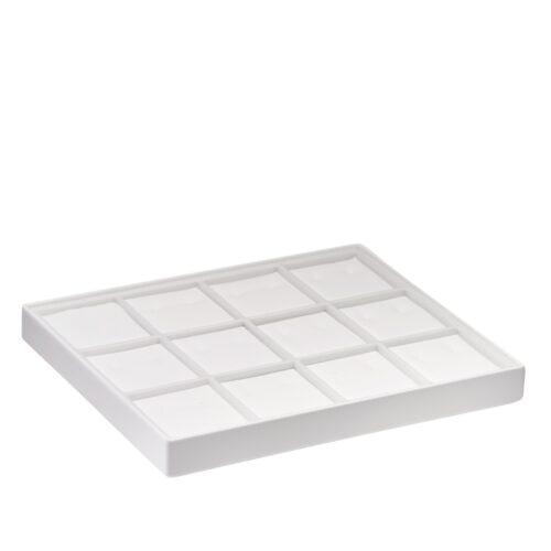 Leatherette 12-earring display tray with stackable design for jewelry retail organization and storage
