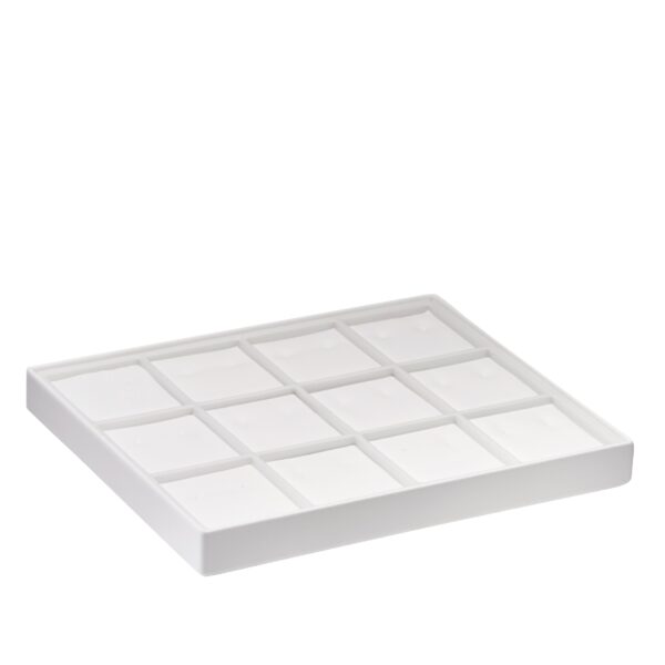 Leatherette 12-earring display tray with stackable design for jewelry retail organization and storage