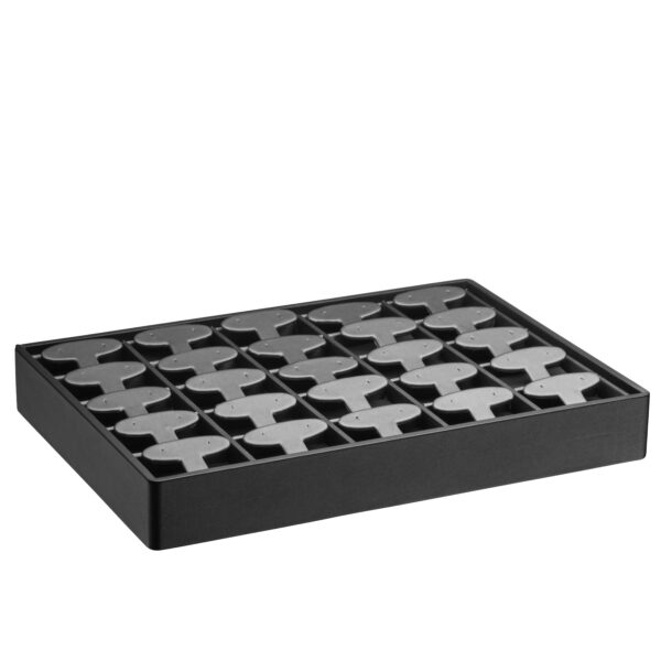 Leatherette 25-Earring Stackable T-Bar Jewelry Display Tray – Custom Branded Leatherette T-bar jewelry earring display tray with 25-earring capacity, stackable design with custom branding options