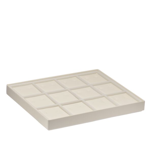Leatherette 12-earring display tray with stackable design for jewelry retail organization and storage