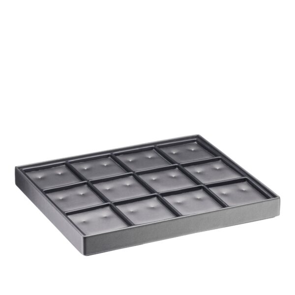 Leatherette 12-earring display tray with stackable design for jewelry retail organization and storage