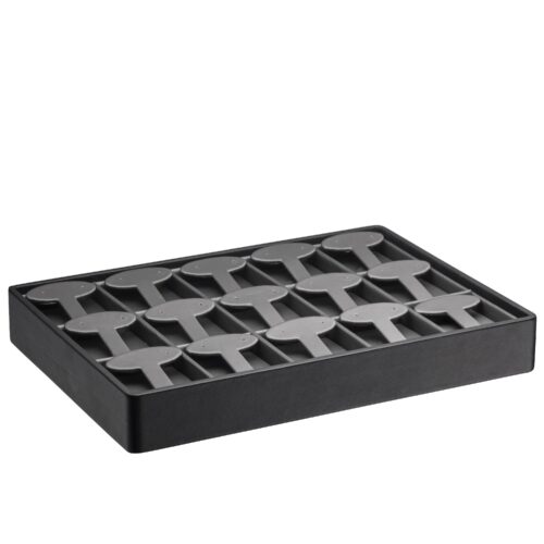 Leatherette stackable earring T-bar display tray for jewelry retail packaging and custom branding