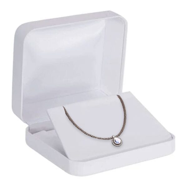 Leatherette rounded jewelry gift box with custom foam insert and logo branding options