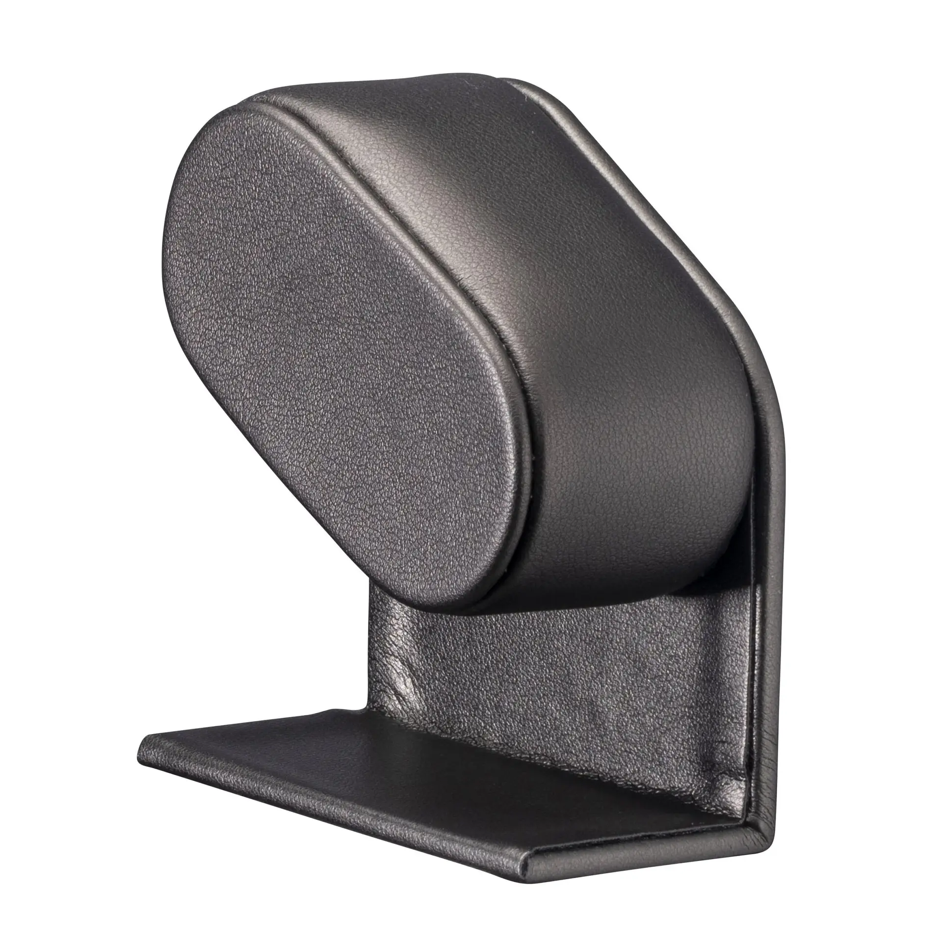 Custom leatherette bracelet and watch display tray with faux leather, logo branding, and foam padding for jewelry retail.