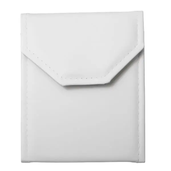 Small leatherette pearl finish jewelry folder pouch with custom logo branding for luxury retail packaging