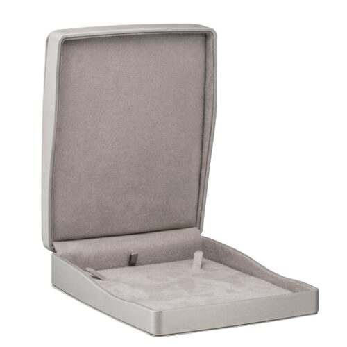 Premium leatherette necklace box with lustre finish, custom logo branding, and foam insert for jewelry packaging
