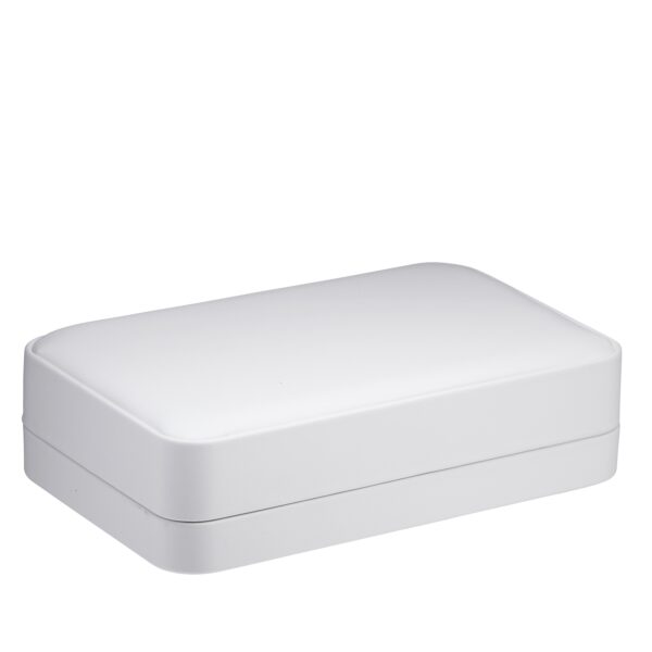 Soft leatherette necklace box with custom logo, foam insert, and premium finish for jewelry brands