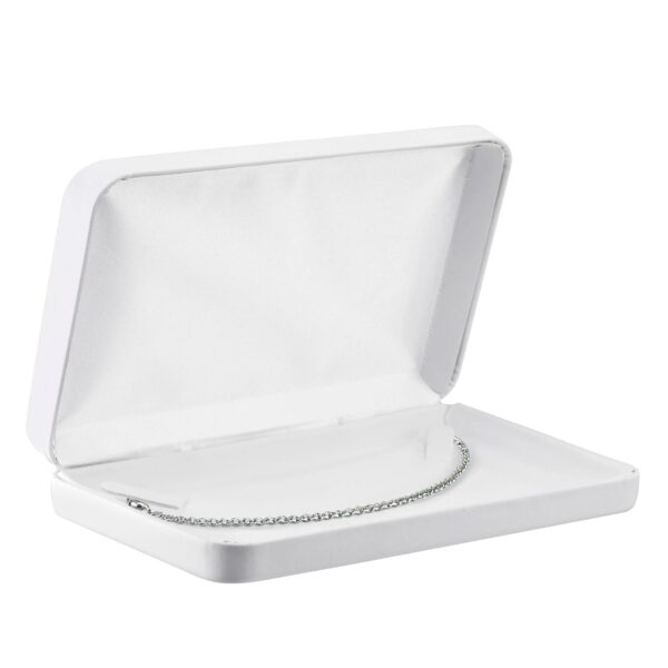 Leatherette rounded necklace presentation box with custom logo branding, ideal for jewelry retail and e-commerce packaging