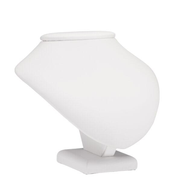 Premium leatherette necklace display stand, 5" medium-narrow design with custom padding and logo branding for retail jewelry showcasing