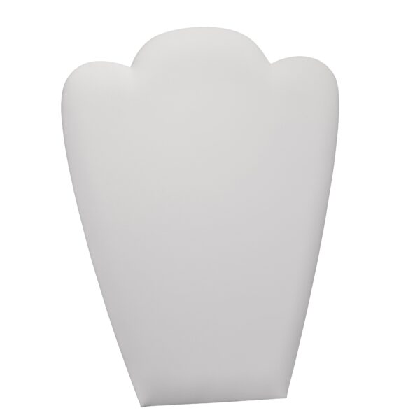 Custom leatherette necklace foldover stand display with logo branding and velvet interior for retail jewelry presentation