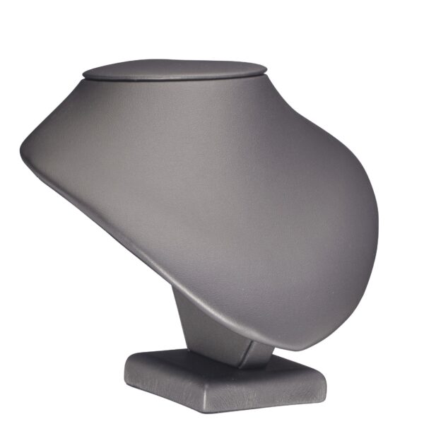 Premium leatherette necklace display stand, 5" medium-narrow design with custom padding and logo branding for retail jewelry showcasing