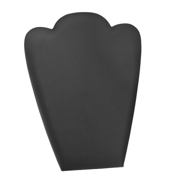 Custom leatherette necklace foldover stand display with logo branding and velvet interior for retail jewelry presentation
