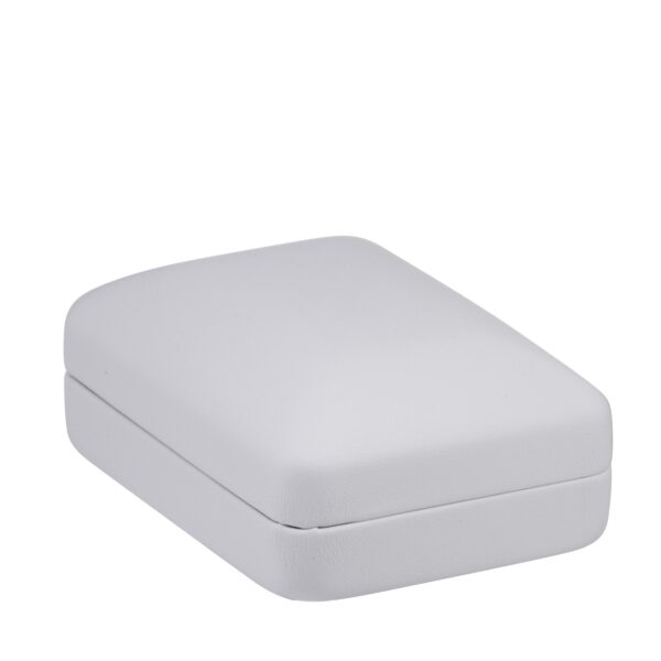 Leatherette Rounded Pendant Box – Custom Branded Jewelry Packaging Leatherette rounded pendant box with embossed logo and cushioned interior insert for luxury jewelry packaging