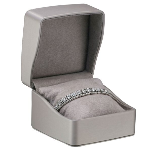 Custom leatherette pillow box with soft faux-leather finish for luxury jewelry packaging and gift presentation