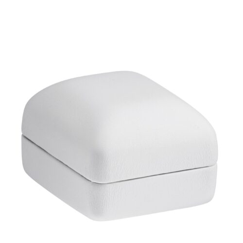 Premium custom leatherette rounded ring box with soft-touch finish, curved design, and custom logo branding