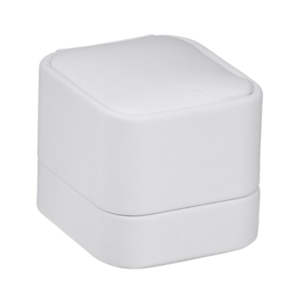 Custom soft leatherette ring box with classic design, customizable logo branding, magnetic closure, and luxury interior insert