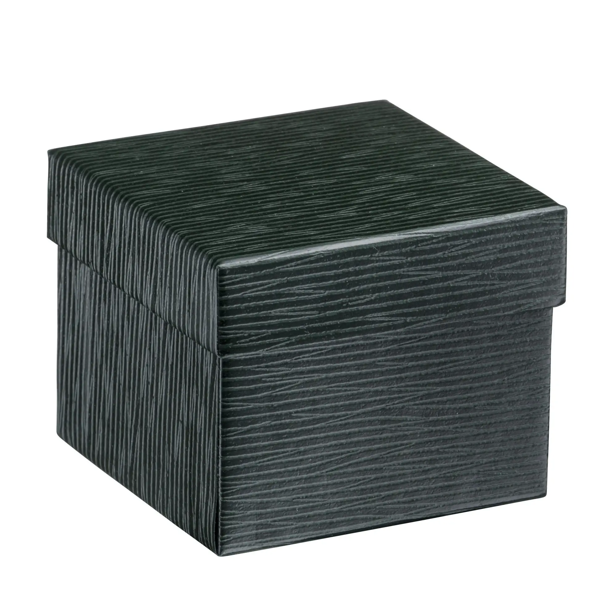 Premium textured leatherette ring box with custom gold-foil branding and satin cushion interior for jewelry packaging