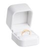 Custom soft leatherette ring box with classic design, customizable logo branding, magnetic closure, and luxury interior insert