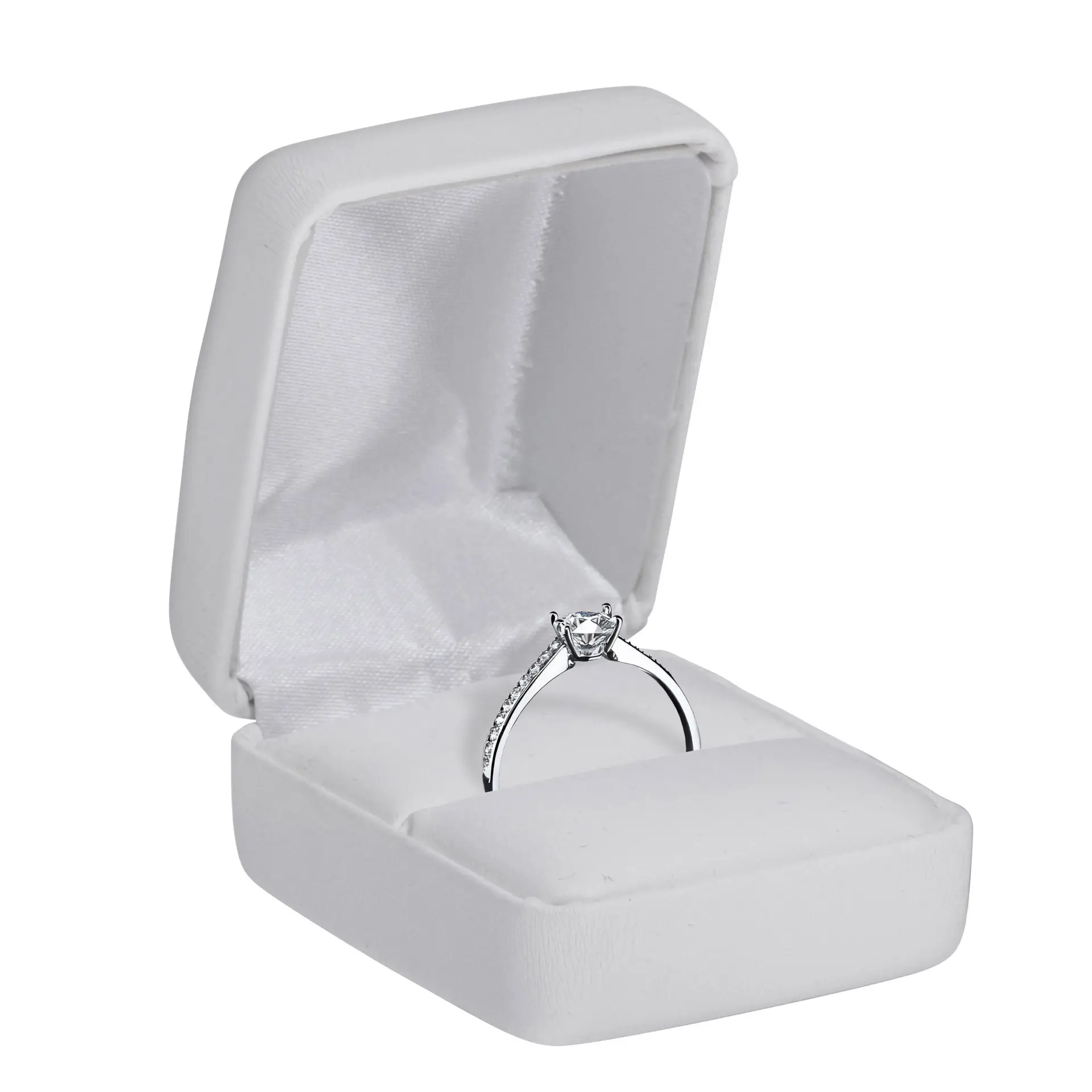 Premium custom leatherette rounded ring box with soft-touch finish, curved design, and custom logo branding