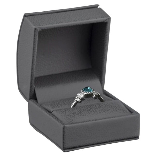 Dome-shaped leatherette ring box with matching premium bow gift box for luxury jewelry packaging