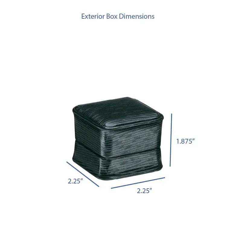Premium textured leatherette ring box with custom gold-foil branding and satin cushion interior for jewelry packaging