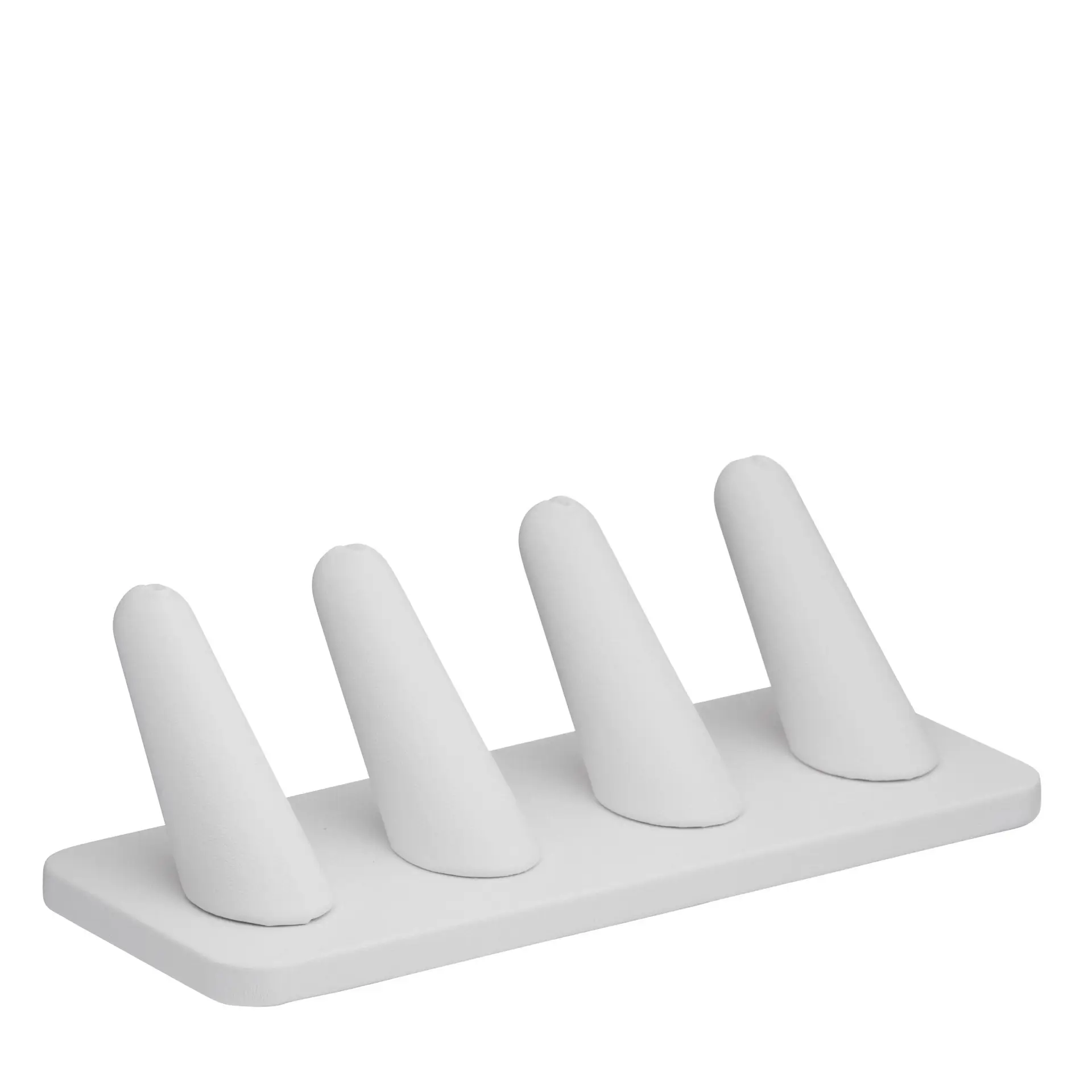 Leatherette 4-ring finger display stand with padded holders for jewelry retail and gift packaging