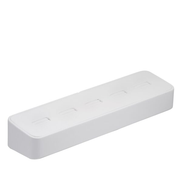 Premium 5-slot leatherette ring display tray in long rectangle shape for retail jewelry showcasing
